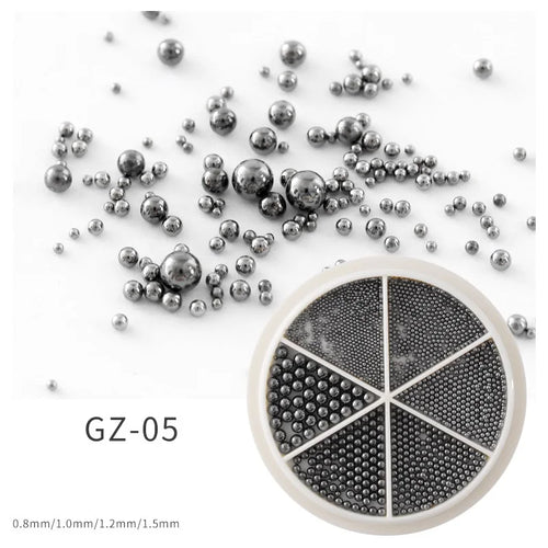 6 Grids Nail Art Tiny Steel Caviar Beads 0.8-1.5mm Mixed Size 3D