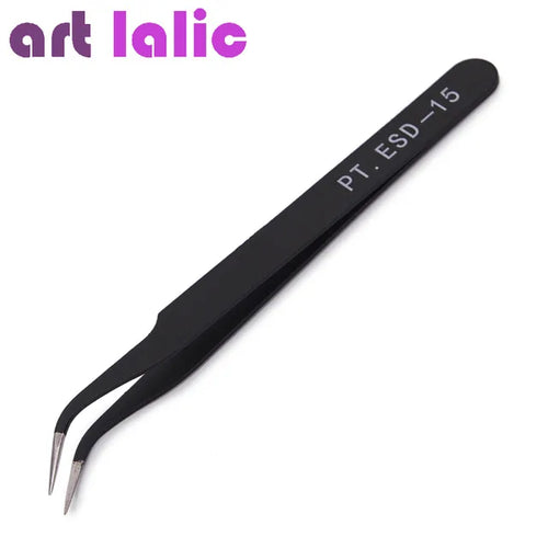 Anit-Static Tweezers, Precision Black DIY Tweezers for Nail Art and