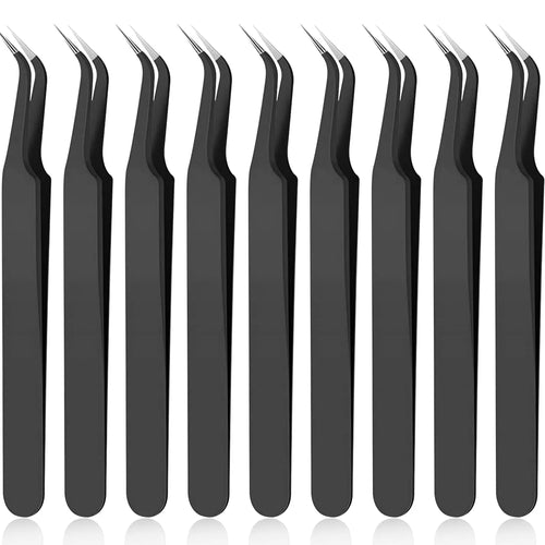 1/9Pcs Curved Tip Eyelash Extension Tweezers, Stainless Steel Curved