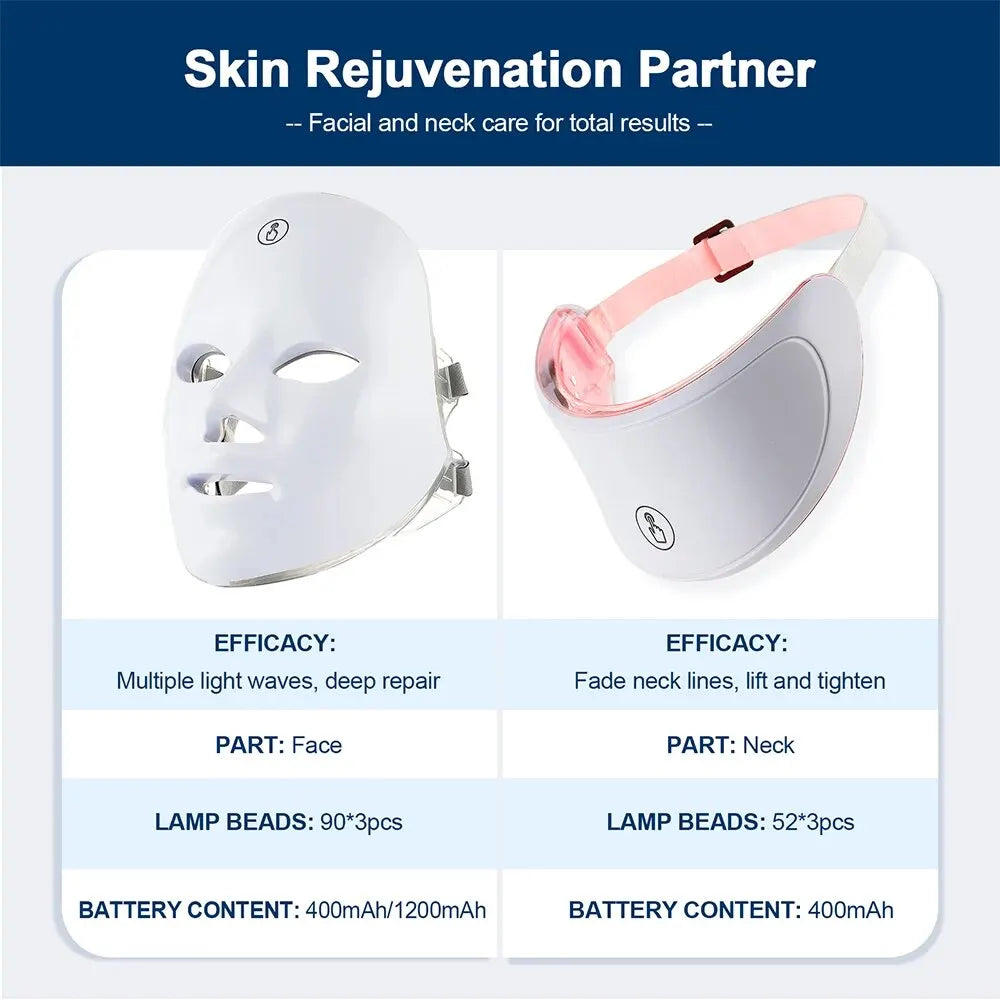7 Colors Led Facial Mask With Neck Red Light Therapy Mask For Skin