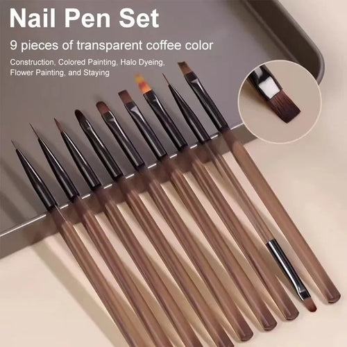 DIY Brush Nail Acrylic Drawing Brush, 9PCS UV Gel Nail Brush Eyeliner