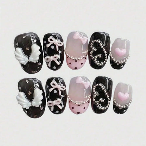 10pcs pure hand pressed short circular nail art, beautiful fake nails,