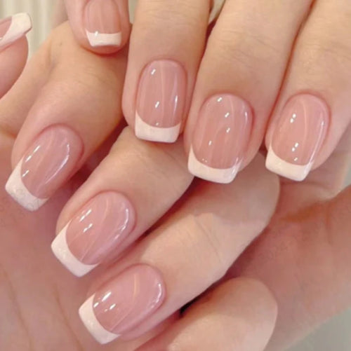 24pcs Long Almond Fake Nails White French Press on Nails Simple Full
