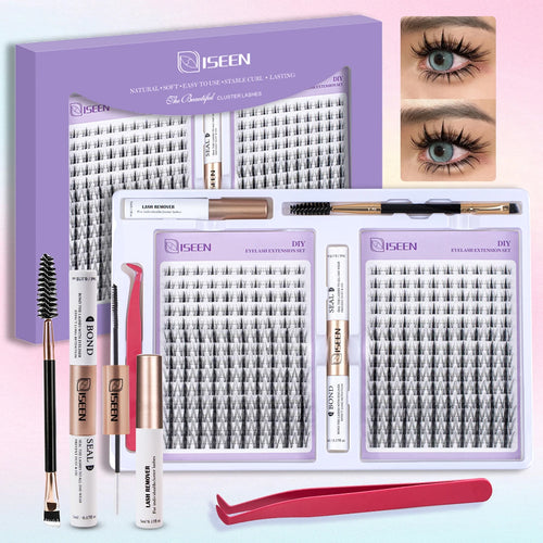 ISEEN DIY Eyelash Extension Kit Cluster Mix Eyelashes Full Set Lashes
