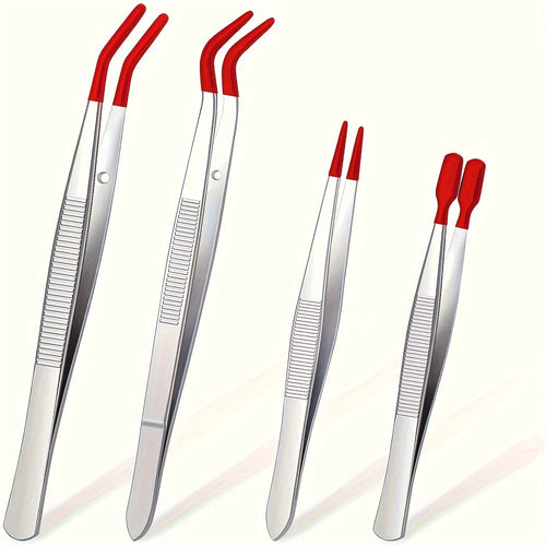 4pcs Set of Stamp Tweezers with Rubber Tips Stainless Steel Clip
