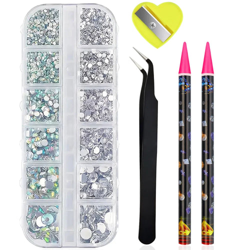Boxed 3D Flat Back Nail Rhinestones Nail Gems Glass AB & Clear Crystal