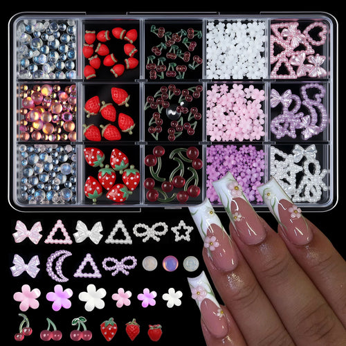 12/15Grids/box Mixed Resin Bowknot Nail Art Decorations 3D Acrylic