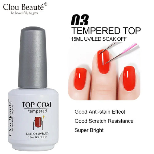 Clou Beaute No Wipe Top Coat Base Coat UV Gel Nail Art Tips Manicure