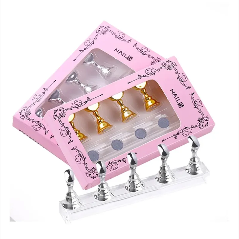 5pcs/Pack Chess Magnetic Nail Holder Practice Display Stand Gold