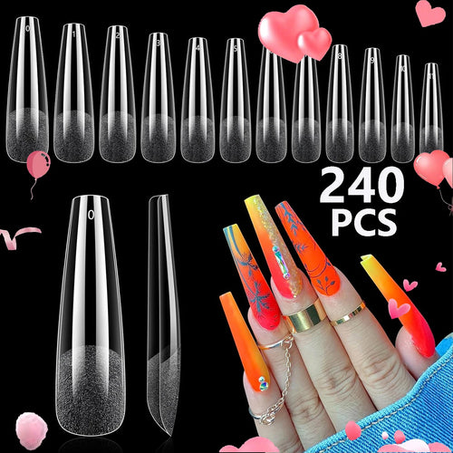 240PCS Short Almond Nail Tips Soft Gel Pre-Shaped Acrylic Nail Tips