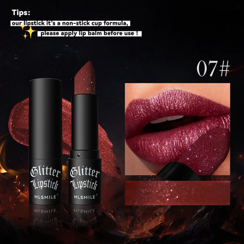 7Colors Glitter Lipstick Waterproof Long Lasting Diamond Pearlescent