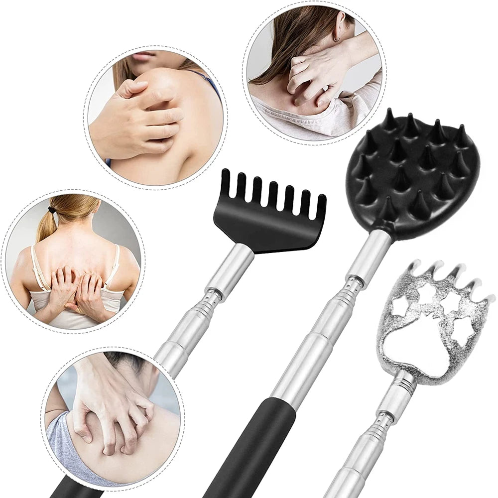Telescoping Back Scratcher with 3Pcs Detachable Scratching Heads,Bear