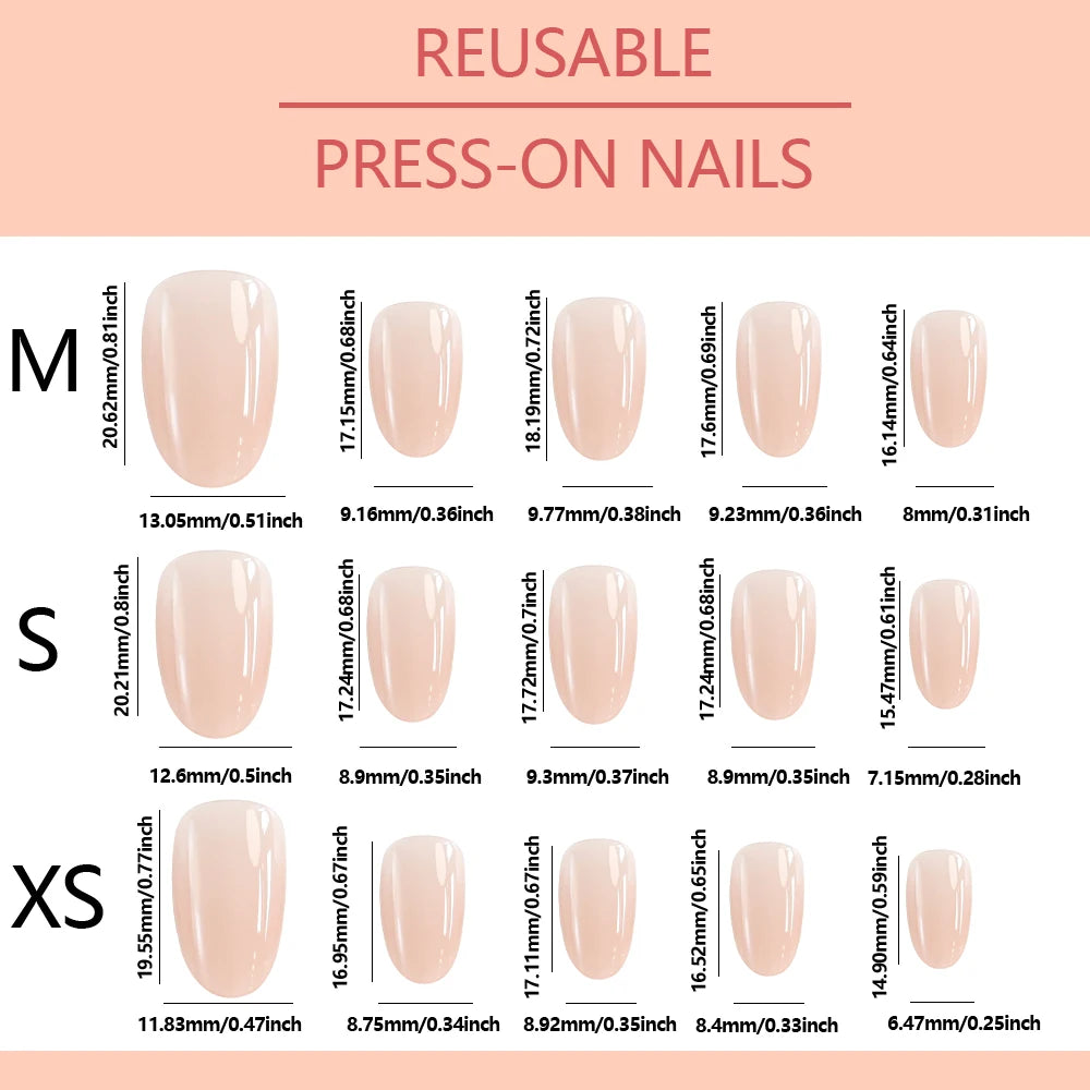 150Pcs Gradient Nude Short Almond Fake Nails XS/S/M Size Glossy Full