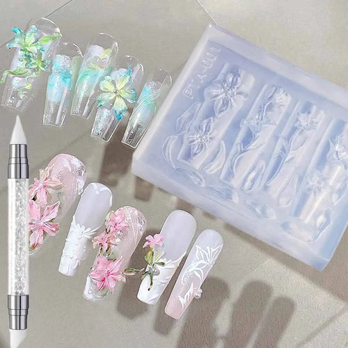 1Pcs 3D Bowknot Silicone Nail Molds+1Carving Pen Y2K Ballet Style
