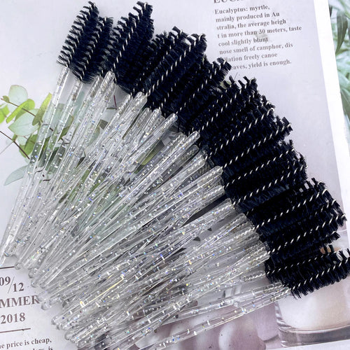 50Pcs Makeup Brushes Disposable Crystal Eyebrow Brush Diamond Handle