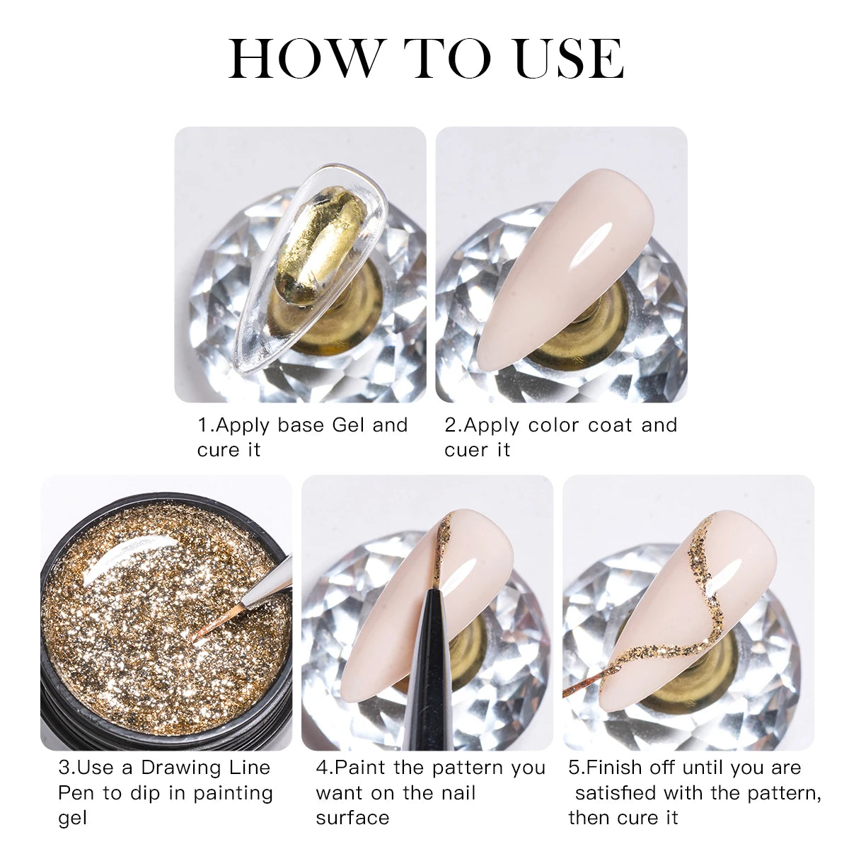 Four Lily 8ml Gold Sparkling Platinum Nail Gel Polish Glitter Long
