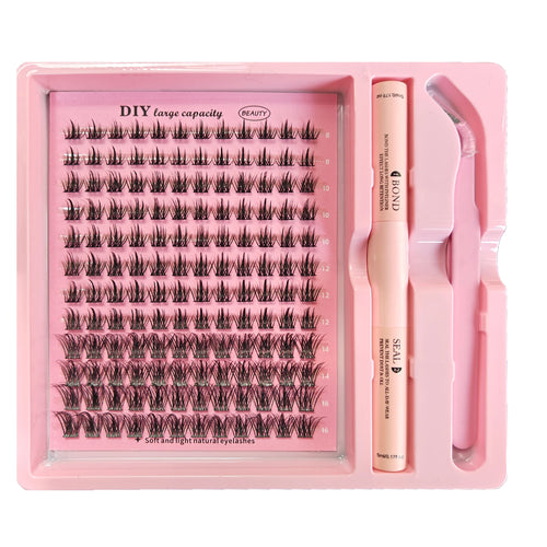 DIY Clusters Lash Kit Full Set 8-16mm Mix Bond&Seal Tweezers Lash for