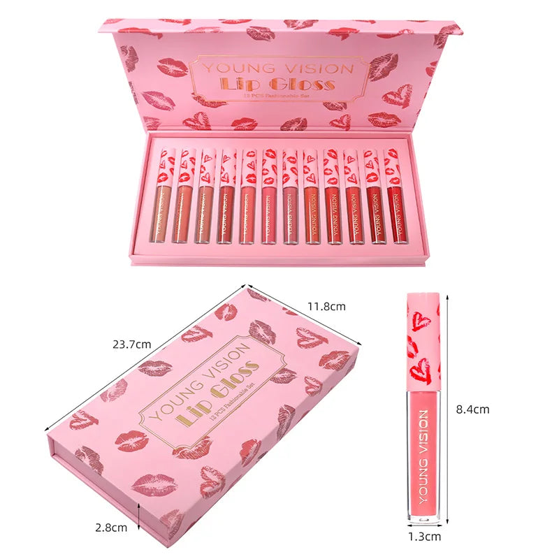 10pcs/set Nude Lip Gloss Matte Velvet Lipstick Waterproof Long-lasting