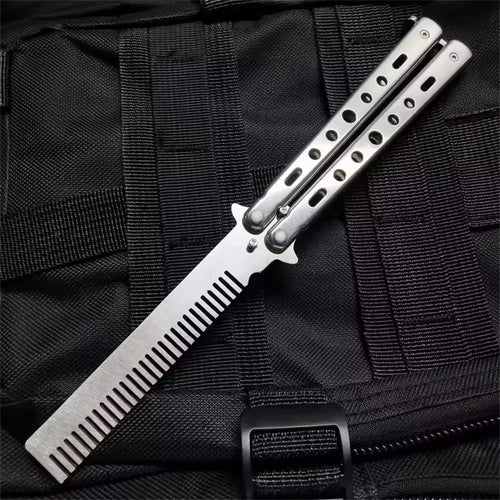 Foldable Comb Stainless Steel Practice Training Butterfly Knife Comb