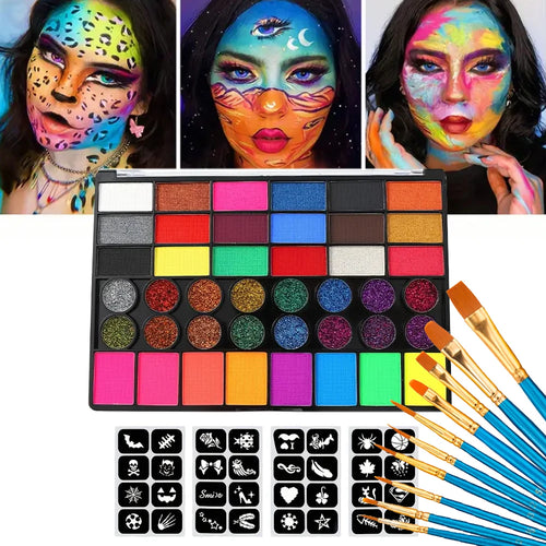 42 Colors Water Soluble Face Body Painting Set UV Neon Glitter Face