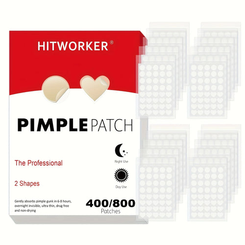 400/800pcs HITWORKER Hydrocolloid Acne Patches, 2 Sizes, Day & Night