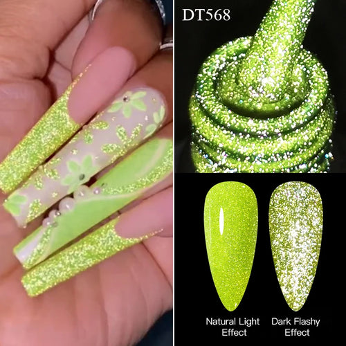 MEET ACROSS 7ml Pink Fluorescent Reflective Gel Nail Polish Glitter