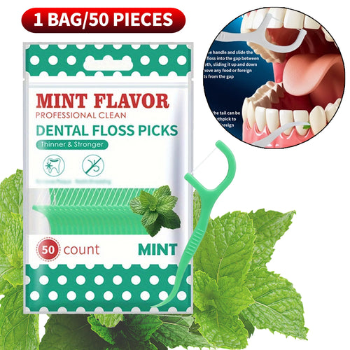 Smooth Mint Floss Stick - Cleaning interdental care for oral health,