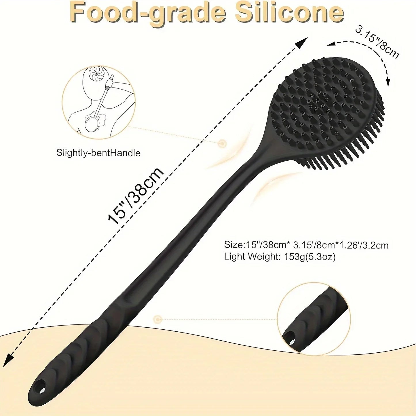 Silicone Back Scrubber Brush for Shower Long Handle Body Deep
