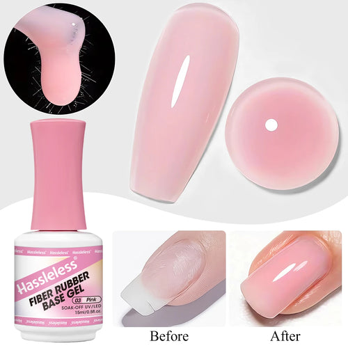 Hassleless 15ml single tube fiber base gel nail polish, clear,