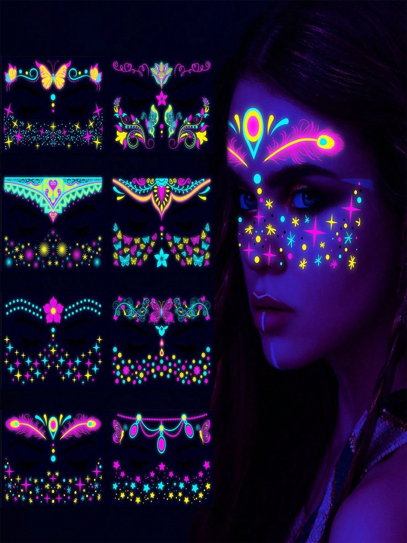 1pc Neon Uv Reactive Body Sticker, Perfect For Makeup, Rave, Or Club Party Decorations