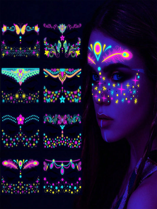 1pc Neon Uv Reactive Body Sticker, Perfect For Makeup, Rave, Or Club Party Decorations
