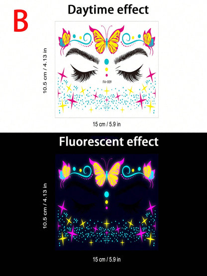1pc Neon Uv Reactive Body Sticker, Perfect For Makeup, Rave, Or Club Party Decorations