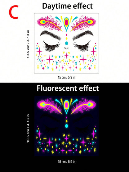 1pc Neon Uv Reactive Body Sticker, Perfect For Makeup, Rave, Or Club Party Decorations