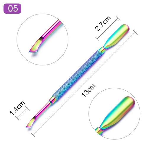 1pcs Double-ended Stainless Steel Cuticle Pusher Dead Skin Push