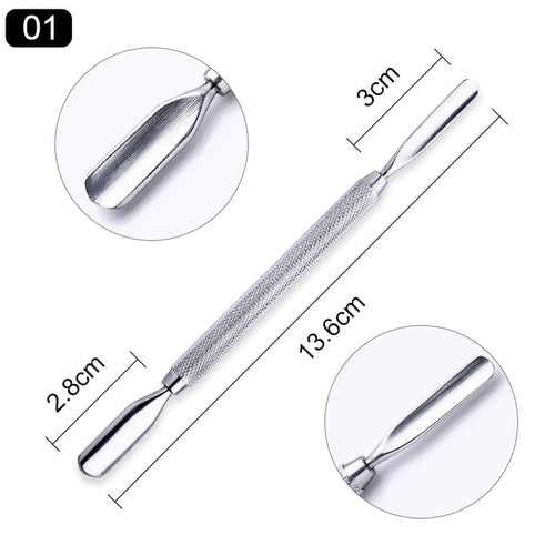 1pcs Double-ended Stainless Steel Cuticle Pusher Dead Skin Push
