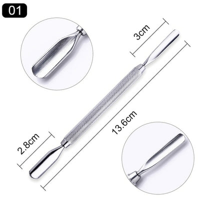 1pcs Double-ended Stainless Steel Cuticle Pusher Dead Skin Push