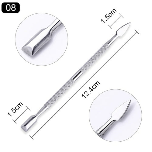 1pcs Double-ended Stainless Steel Cuticle Pusher Dead Skin Push