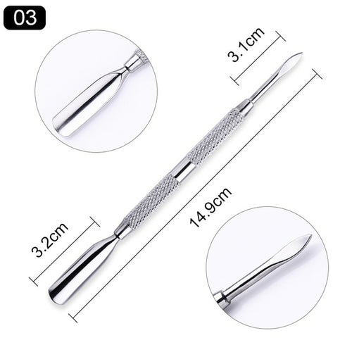 1pcs Double-ended Stainless Steel Cuticle Pusher Dead Skin Push