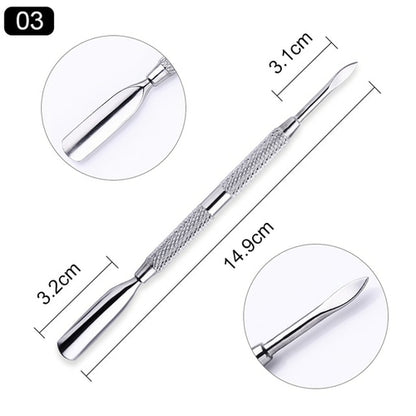 1pcs Double-ended Stainless Steel Cuticle Pusher Dead Skin Push