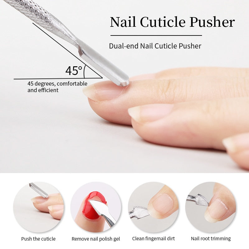 1pcs Double-ended Stainless Steel Cuticle Pusher Dead Skin Push