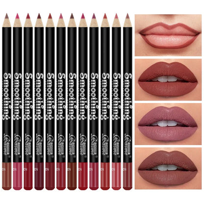 12 pcs Long-Lasting Lipstick Set with Professional Lip Liner Pencil