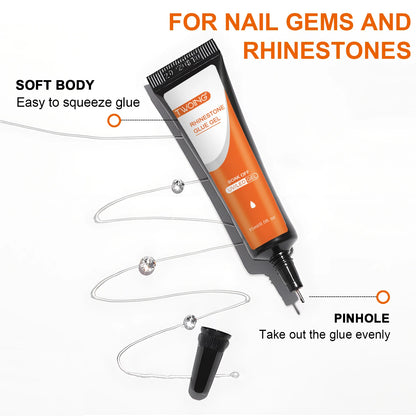 15mL Gel Nail Glue for Rhinestones for Nails Super Adhesive NO Wipe