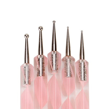 5Pcs 2 Way Nail Art Acrylic Silicone Point Flower Nail Pen Stainless