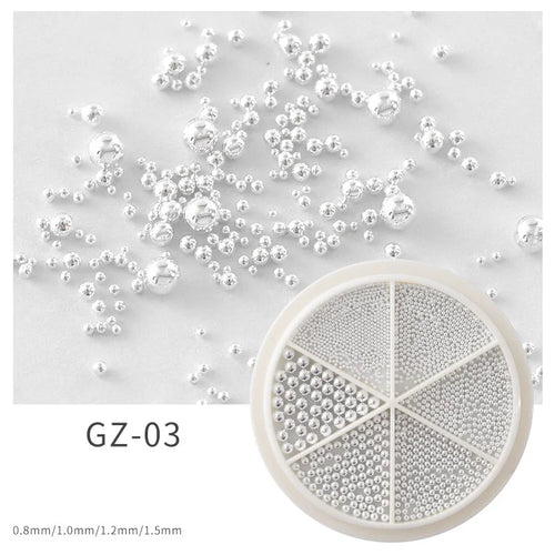 6 Grids Nail Art Tiny Steel Caviar Beads 0.8-1.5mm Mixed Size 3D