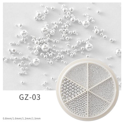 6 Grids Nail Art Tiny Steel Caviar Beads 0.8-1.5mm Mixed Size 3D