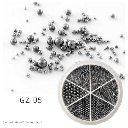 6 Grids Nail Art Tiny Steel Caviar Beads 0.8-1.5mm Mixed Size 3D