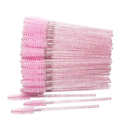 50Pcs Makeup brushes Disposable Crystal Eyebrow brush Diamond Handle