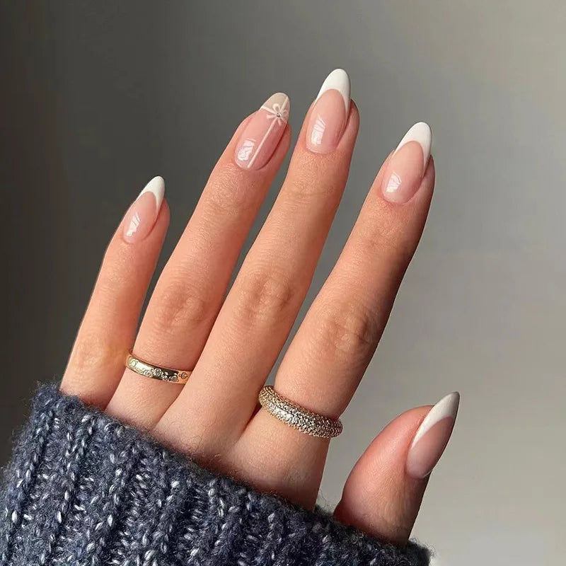 Fall Nails | Cute November Nails Brown Wave Tips Almond Winter Press On Nails 24 piece Set