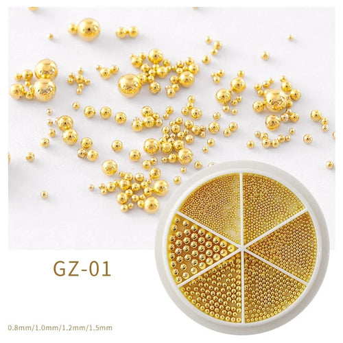 6 Grids Nail Art Tiny Steel Caviar Beads 0.8-1.5mm Mixed Size 3D