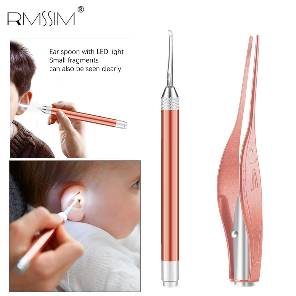 Baby Ear Cleaner Spoon LED Flash Light Ear Wax Curette Picker Visual